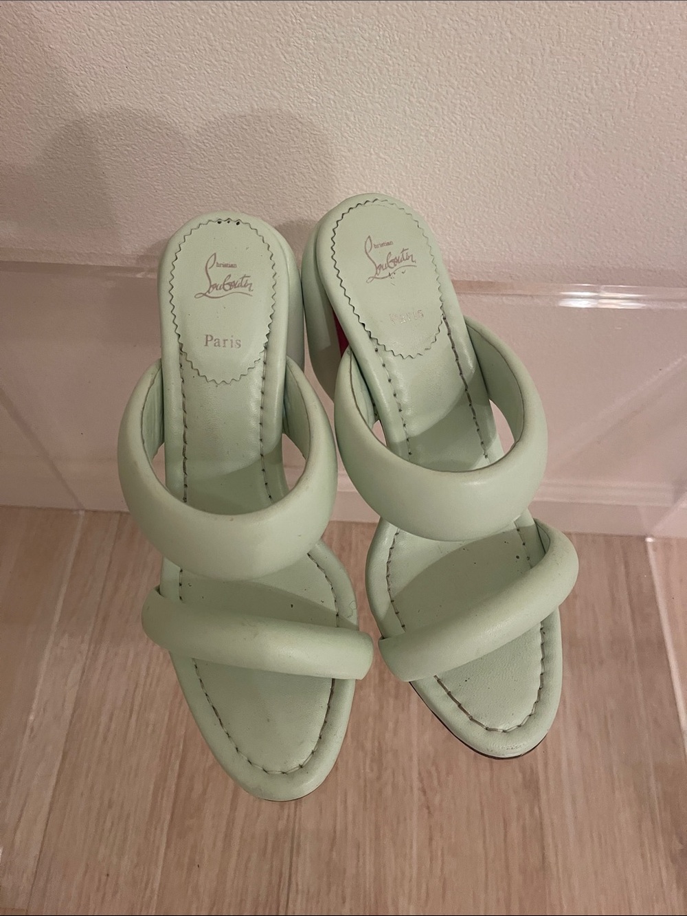 Christian Louboutin Mint Green Inflama Padded Double-Strap Heels size 39